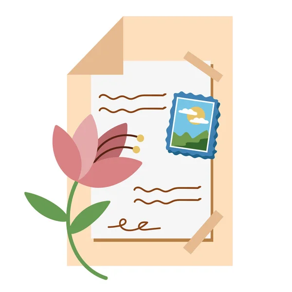 Çiçek Posta Servisi Ile Romantik Mektup — Stok Vektör