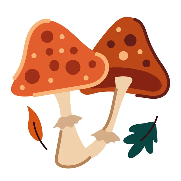 Pilz Mit Herbstblättern — Stockvektor