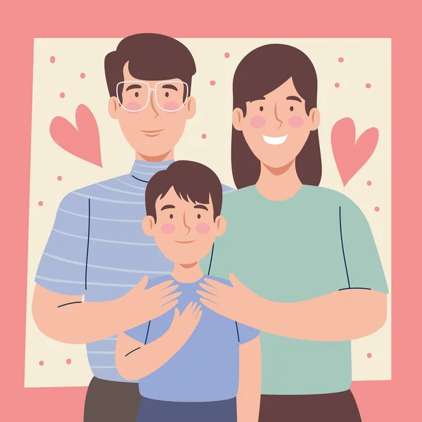 Koreanska Föräldrar Med Son Love Tecken — Stock vektor