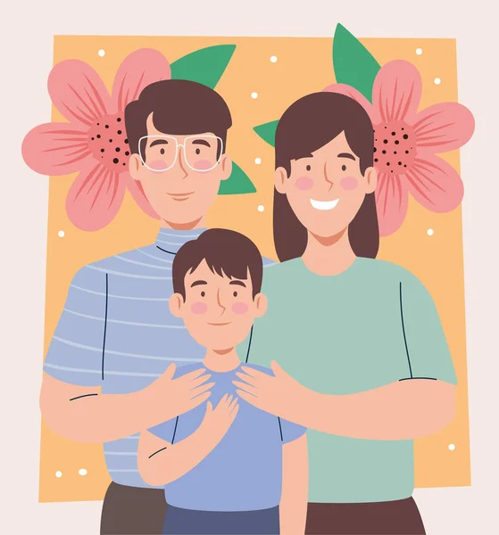 Oğlu Çiçek Karakteri Olan Koreli Aileler — Stok Vektör