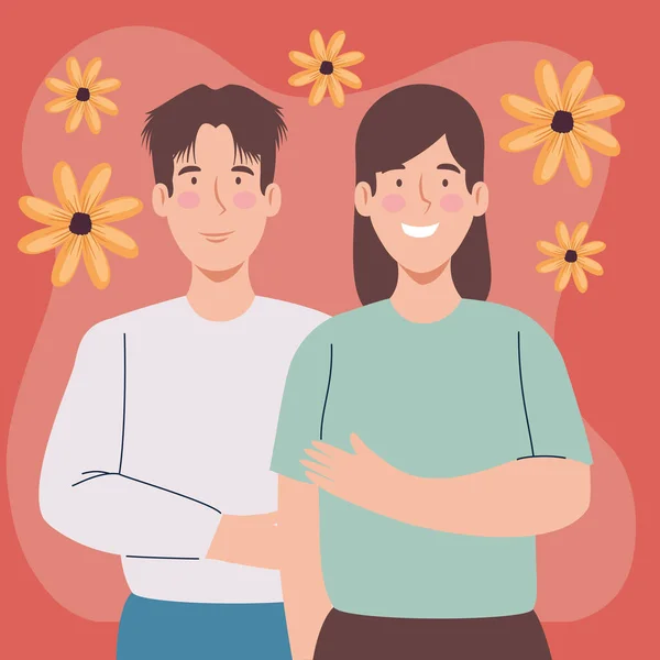 Koreanisches Paar Mit Gelben Blumen Zeichen — Stockvektor