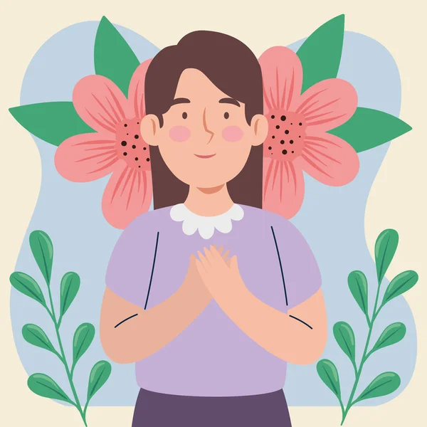 Koreanisches Mädchen Mit Blumen Charakter — Stockvektor