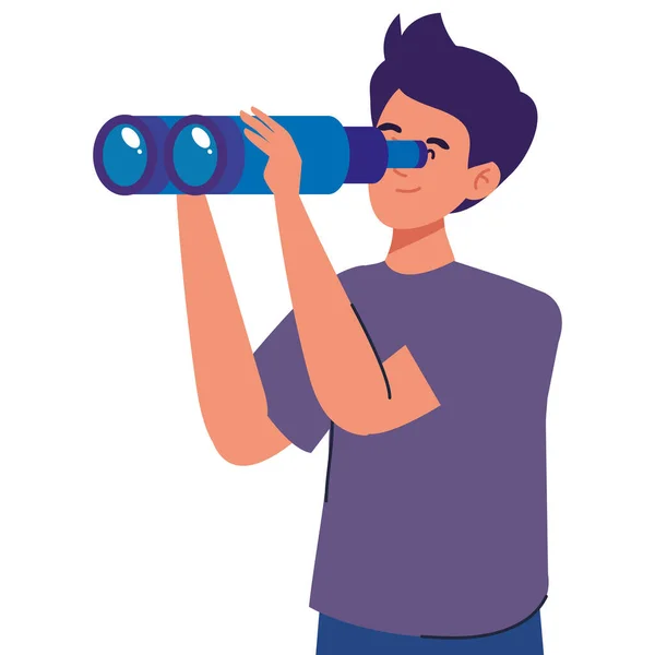 Young Man Binoculars Character — стоковый вектор