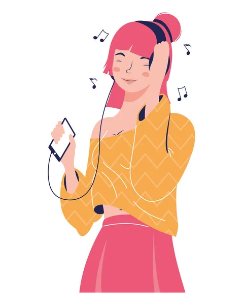 Jeune Femme Écouter Musique Personnage — Image vectorielle