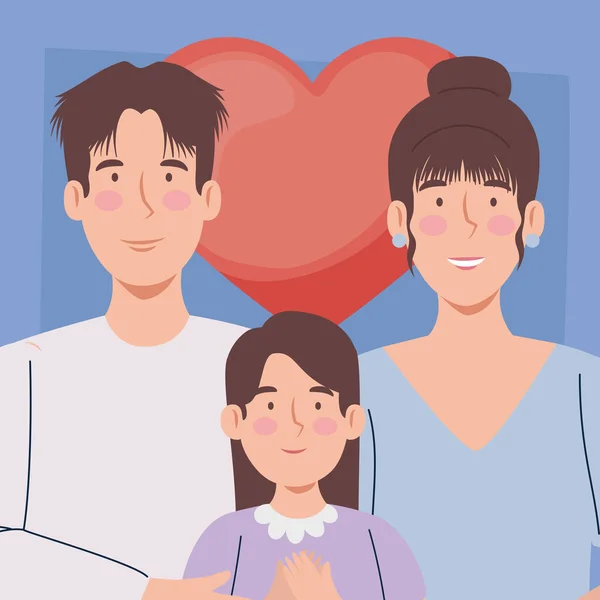 韩国人的父母和有爱心的女儿 — 图库矢量图片