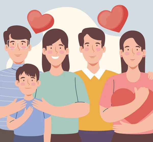 Koreli Anne Baba Çiftler Kalp Karakterli Oğul — Stok Vektör