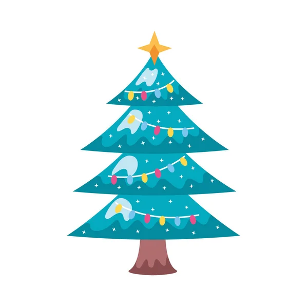 Árvore Pinho Natal Com Luzes Ícone — Vetor de Stock