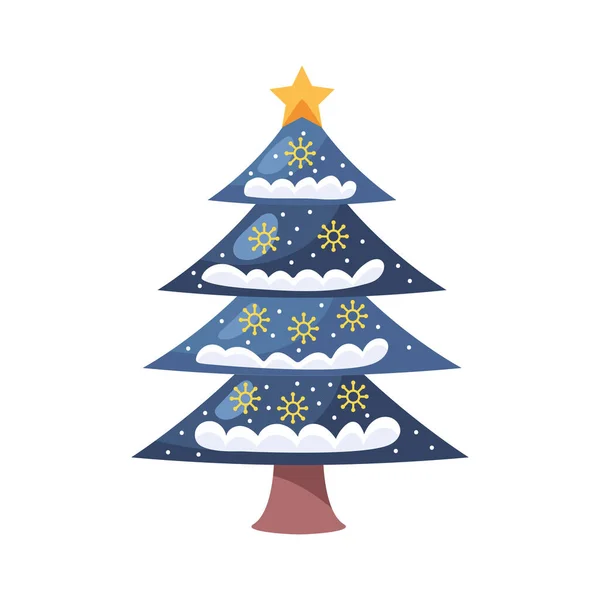 Blauwe Kerstboom Met Sneeuwicoon — Stockvector