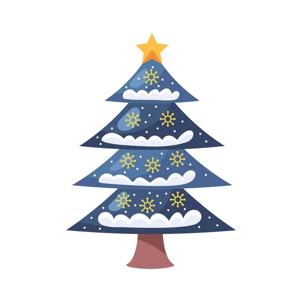 Pinho Natal Azul Com Ícone Neve — Vetor de Stock