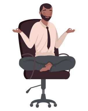 Afro erkek işçi sandalyede aktif mola veriyor.