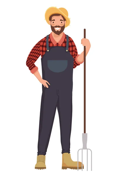 Male Farmer Rake Character — Stock Vector