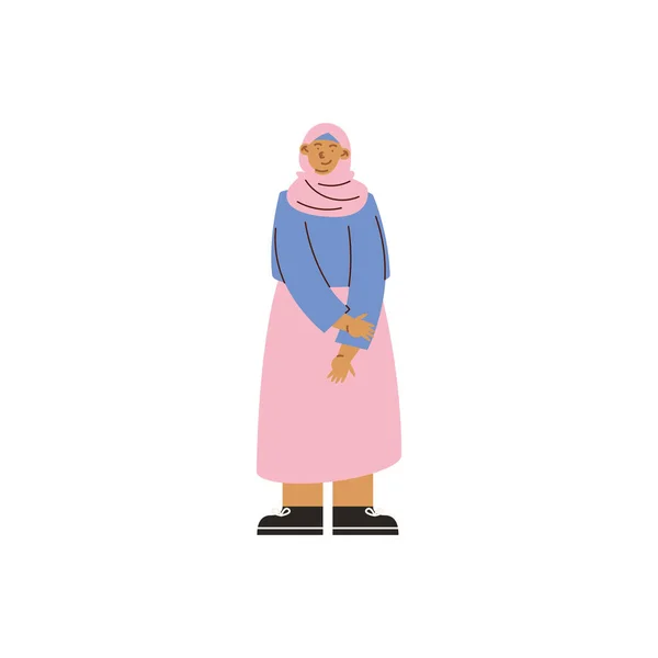 Young Muslim Woman Standing Character — Stock Vector