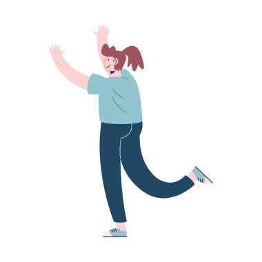 Elleri havada genç bir kadın.