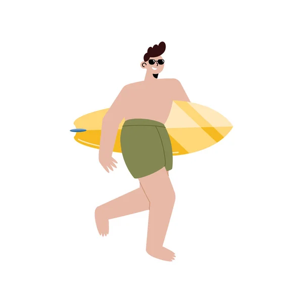 Молодой Человек Характером Серфингиста — стоковый вектор