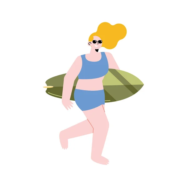 Молодая Женщина Характером Серфингиста — стоковый вектор