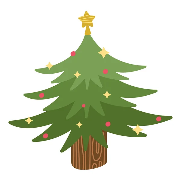 Merry Christmas Tree Decorated Icon — Stock Vector