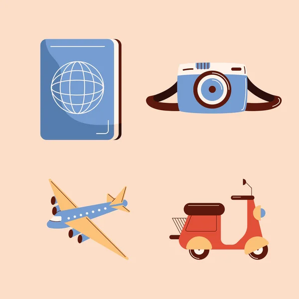 Travel Vacations Set Four Icons — Stock Vector