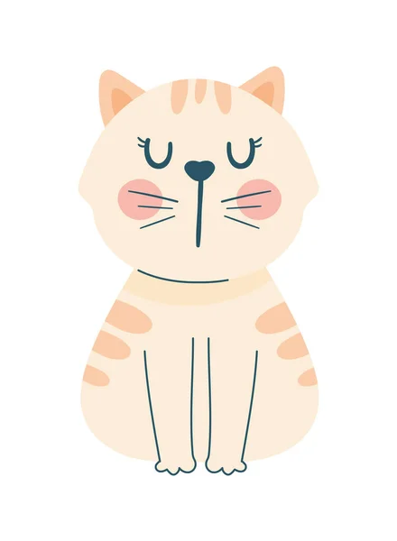 Cute Little Cat Seated Character — Stock Vector