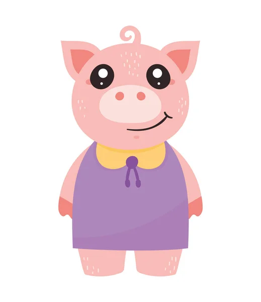 Mignon Porc Kawaii Animal Icône — Image vectorielle