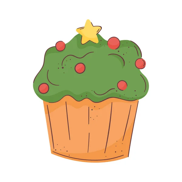 Merry Christmas Sweet Cupcake Icon — Stock Vector