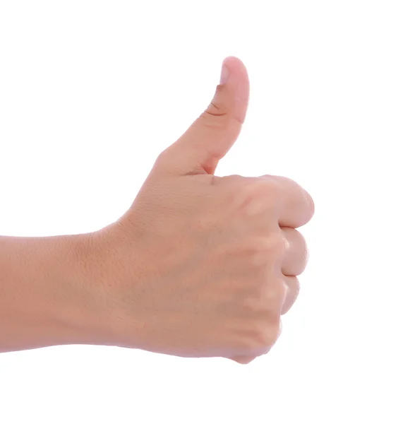 Femme Main Faisant Ok Signe Isole Sur Fond Blanc Tout Pouce Stock Photo