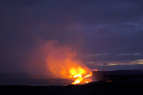 Lava flowing into the ocean
