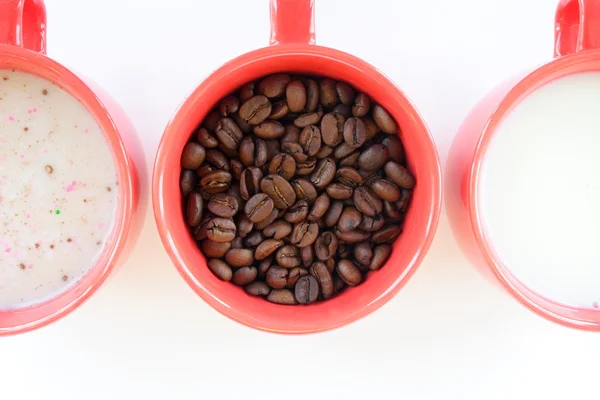 コーヒー、砂糖とミルク 3 カップ — ストック写真
