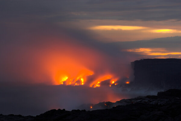 Lava flowing into the ocean