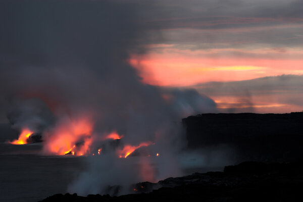 Lava flowing into the ocean