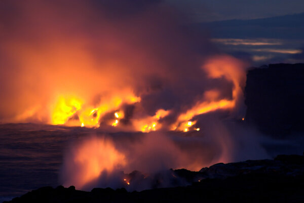 Lava flowing into the ocean