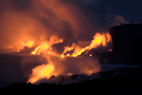 Lava flowing into the ocean