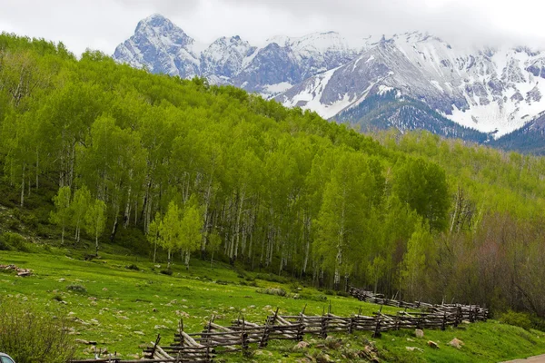 Paesaggio montano e recinzione — Foto Stock