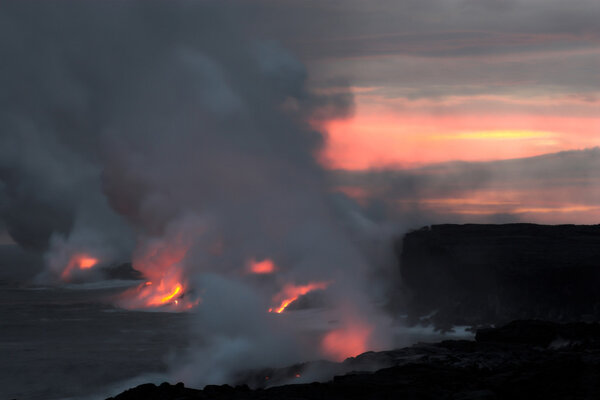 Lava flowing into the ocean
