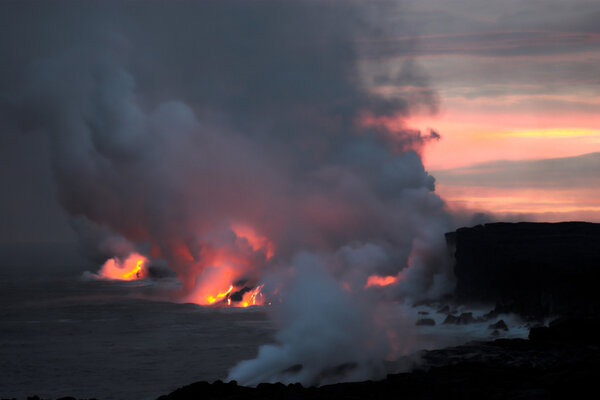 Lava flowing into the ocean