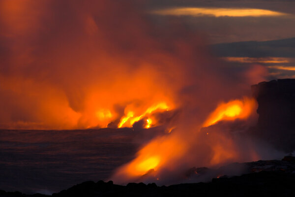 Lava flowing into the ocean