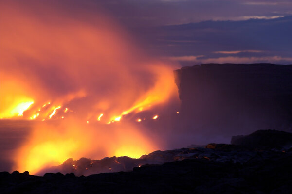 Lava flowing into the ocean