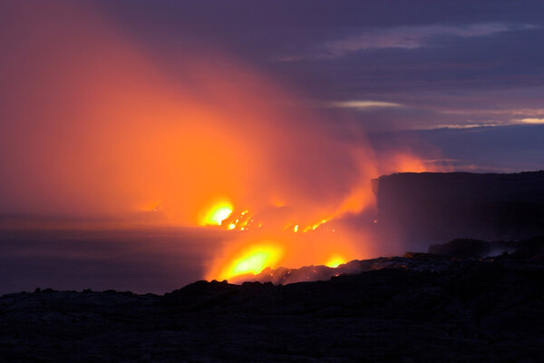 Lava flowing into the ocean