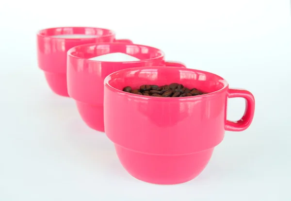 Tre tazze con zucchero di caffè e latte — Foto Stock