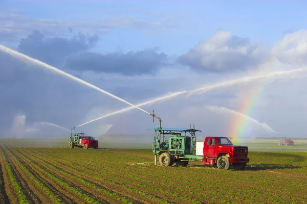 Tractors watering plants — Stock Photo, Image