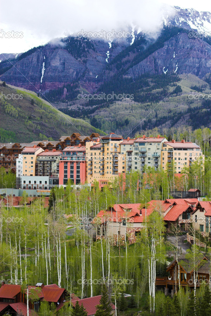 Colorful hotel buildings