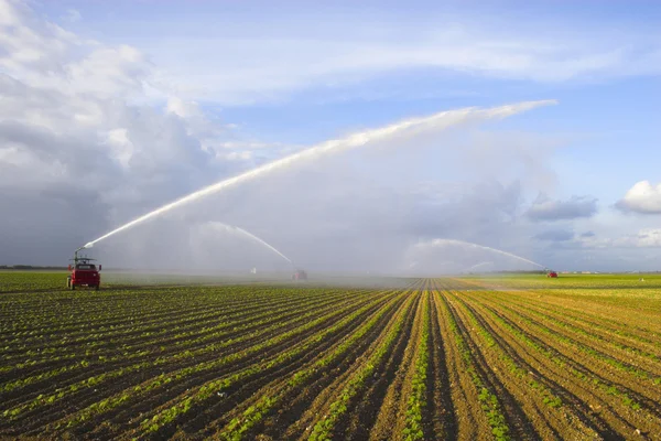 Tractors watering plants — Stock Photo, Image