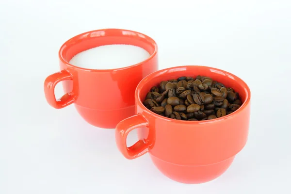 Twee kopjes koffie en suiker — Stockfoto