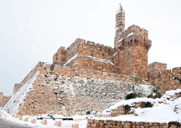 Jerusalém, a fortaleza de Davi na neve — Fotografia de Stock