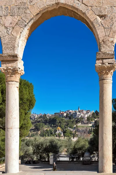 Jerusalem Över Den Västra Delen Oljeberget Från Platsen Nära Moskén — Stockfoto