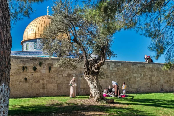 Jerusalem Israel January 2022 Arab Palestinian Family Rests Temple Mount — Stock Photo, Image