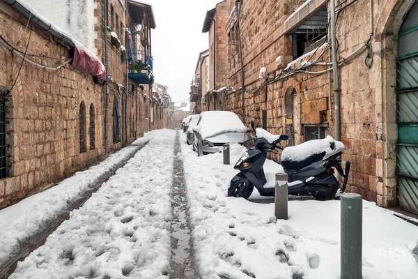 Israel Verschneite Straße Jerusalem Stockbild