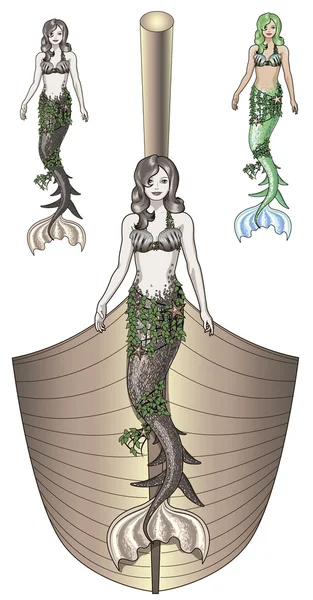 Mermaid figure ship decoration — Stock Vector