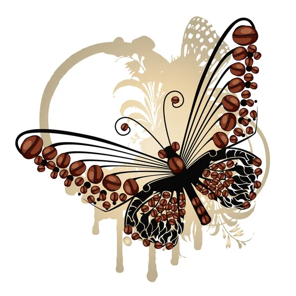 Butterfly with coffee beans — Stock Vector