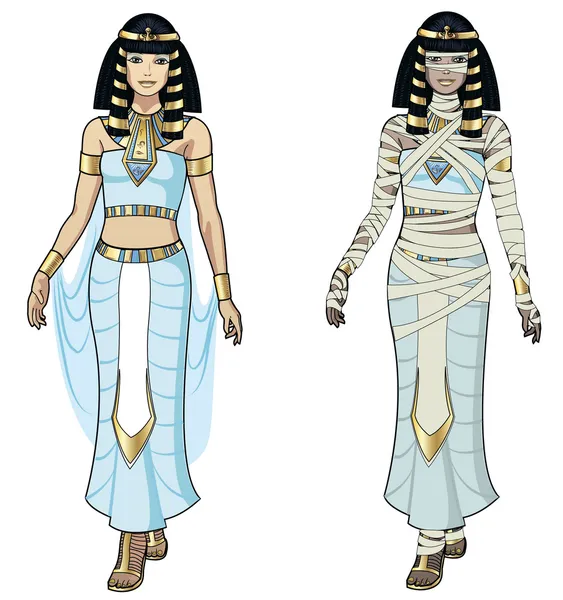 Egyptische koningin en vrouwelijke mummie — Stockvector