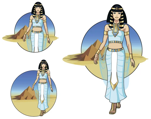 Reina egipcia con pirámides — Vector de stock
